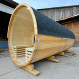 Outdoor 6-person traditional barrel sauna panoramic Finnish red cedar sauna