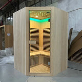 &s Double-person Solid Wood Sauna & Steam Room with Far-infrared Light Wave Heating Diamond-shaped Design for Home & Hotel Use