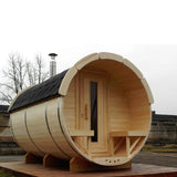 Outdoor 6-person traditional barrel sauna panoramic Finnish red cedar sauna