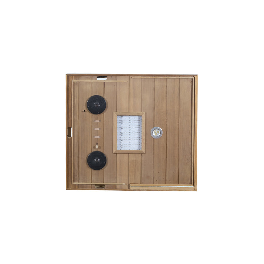 Wizzisaunas 909MRX — Outdoor Barrel Sauna in Red Cedar (Left Door)