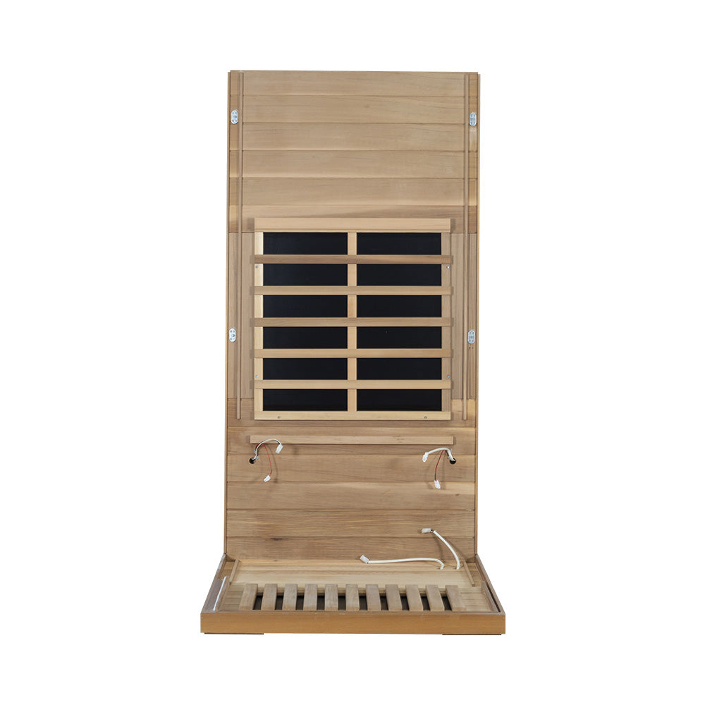 Wizzisaunas 909MRX — Outdoor Barrel Sauna in Red Cedar (Right Door)