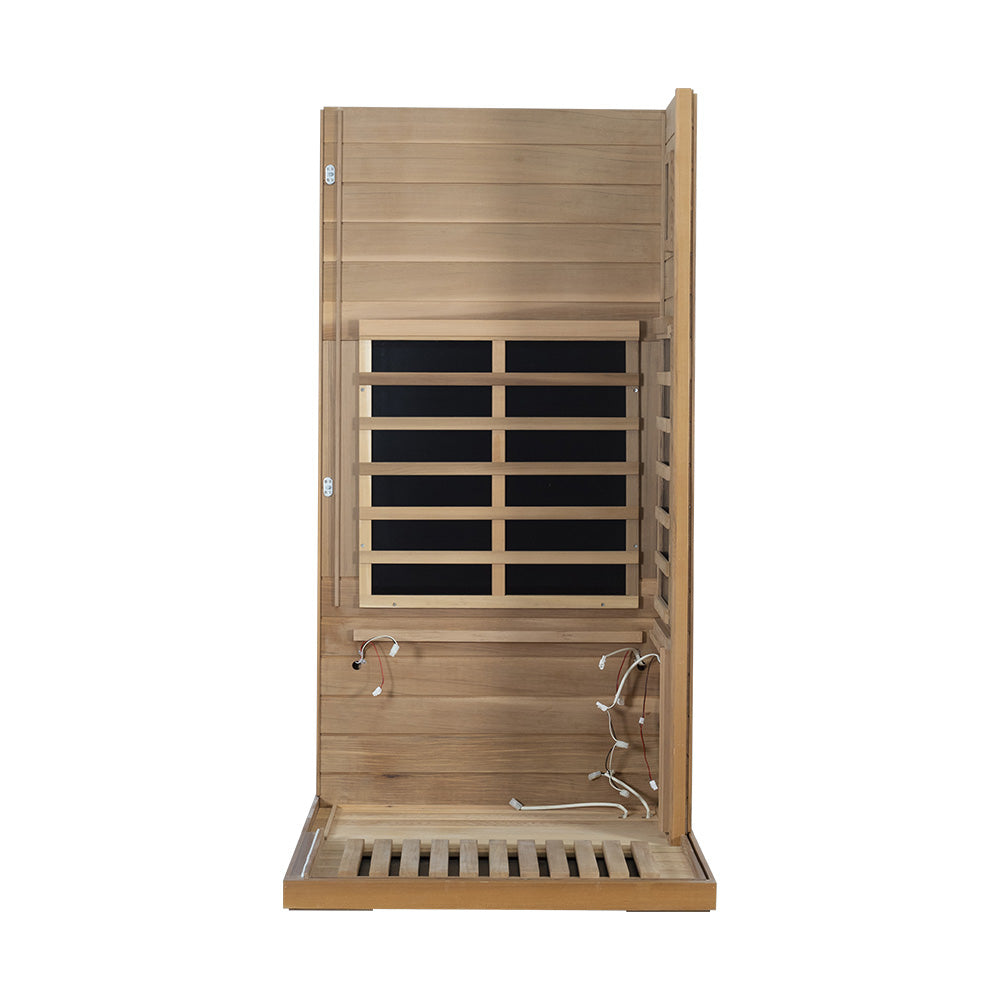Wizzisaunas 909MRX — Outdoor Barrel Sauna in Red Cedar (Right Door)