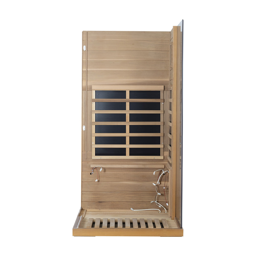 Wizzisaunas 909MRX — Outdoor Barrel Sauna in Red Cedar (Right Door)