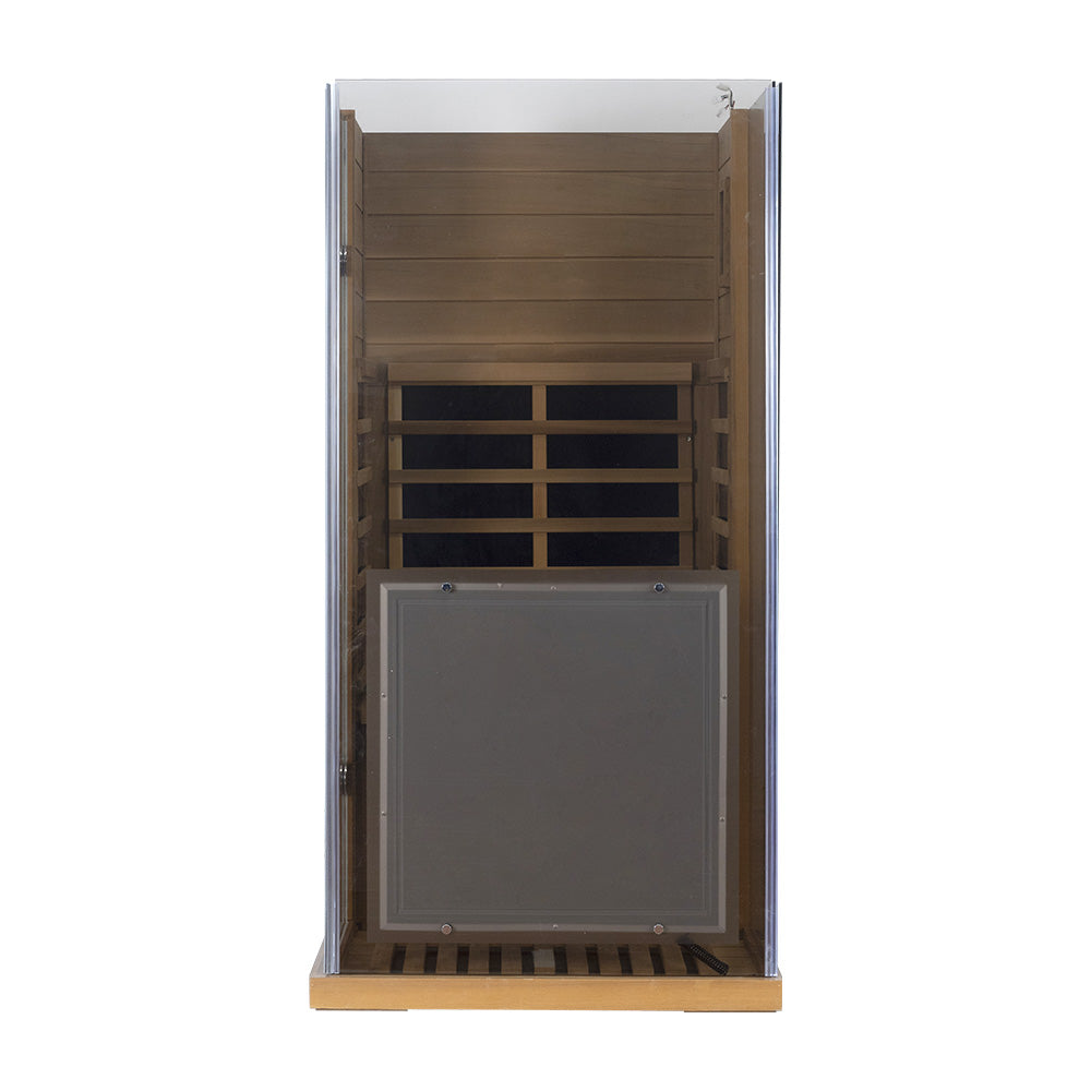 Wizzisaunas 909MRX — Outdoor Barrel Sauna in Red Cedar (Right Door)
