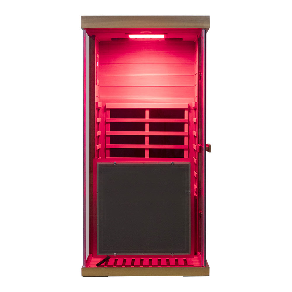 Wizzisaunas 909MRX — Outdoor Barrel Sauna in Red Cedar (Left Door)