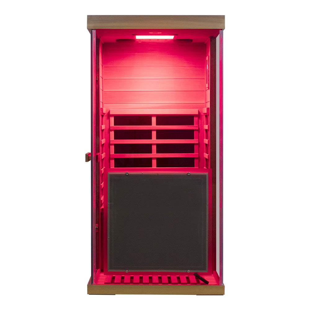 Wizzisaunas 909MRX — Outdoor Barrel Sauna in Red Cedar (Right Door)