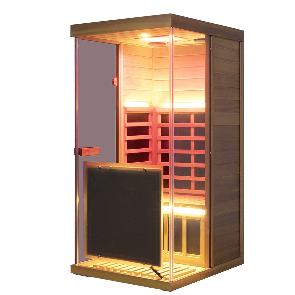 Wizzisaunas 909MRX — Outdoor Barrel Sauna in Red Cedar (Right Door)