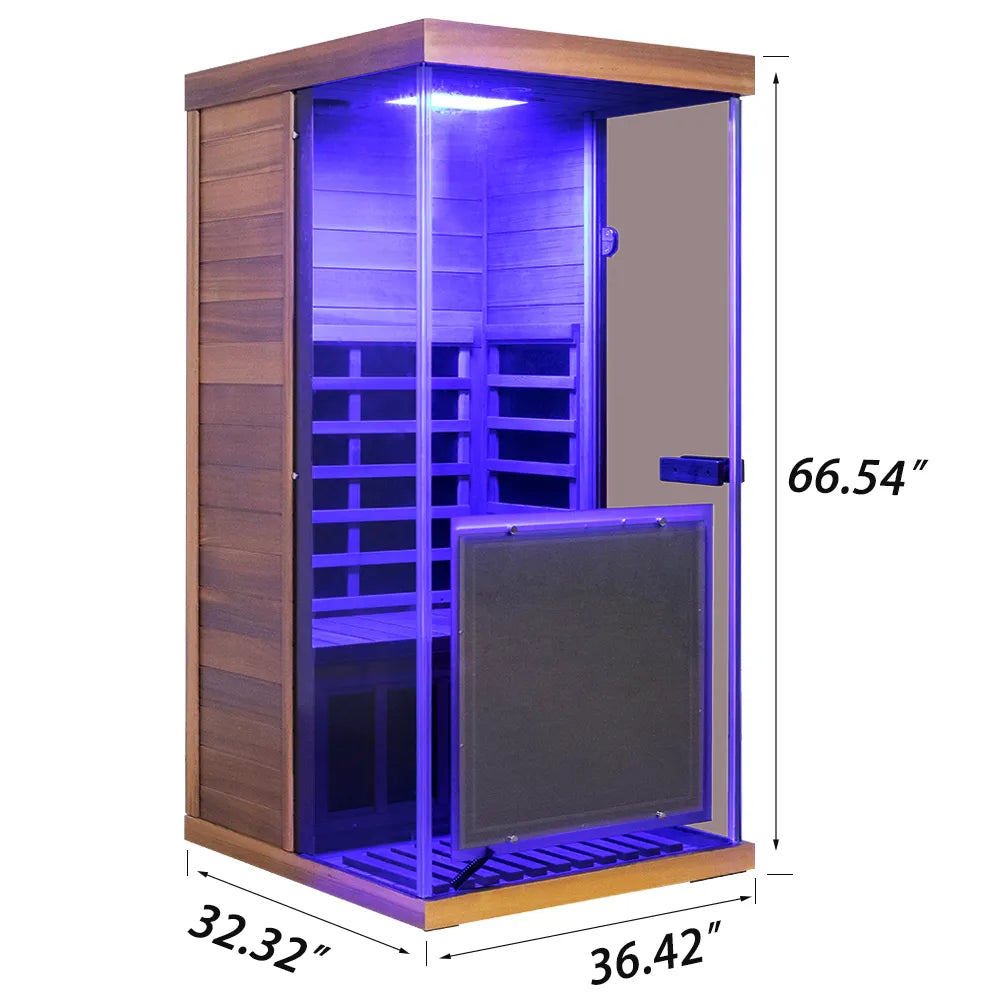 Wizzisaunas 909MRX — Outdoor Barrel Sauna in Red Cedar (Left Door)