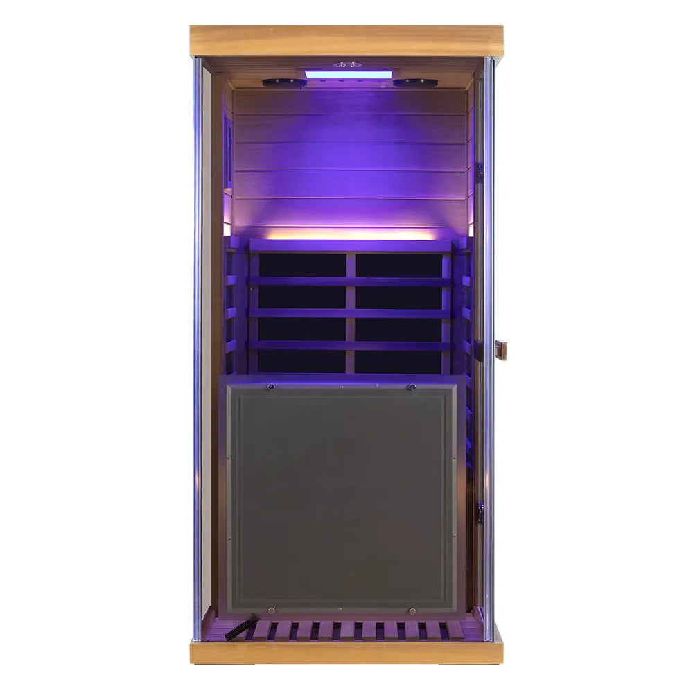 Wizzisaunas 909MRX — Outdoor Barrel Sauna in Red Cedar (Left Door)