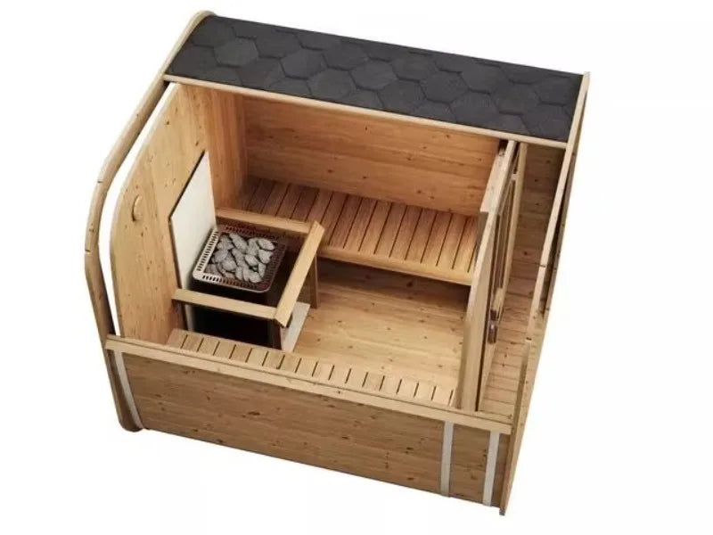 Customized Popular Outdoor Mobile Sauna Room 4-8 People Electric+Wood Stove Combo Shower Solid Wood Factory