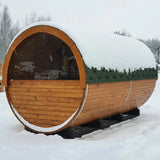 Outdoor 6-person traditional barrel sauna panoramic Finnish red cedar sauna