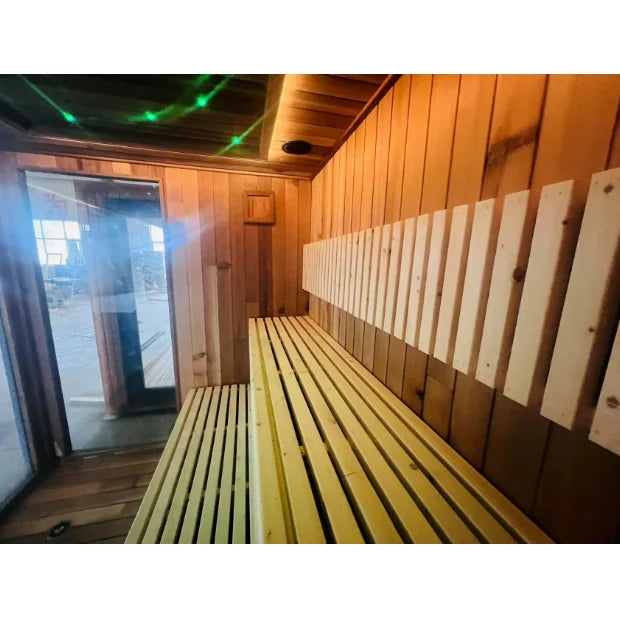 High Quality Outdoor Modern Home Sauna Red Cedar Cube Transom Windows Far Infrared Hemlock Outdoor Modern Home Sauna