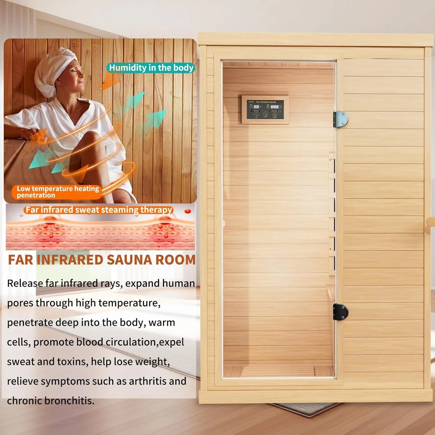 Infrared Wooden Sauna 1 Person Infrared Saunas for Home Dry Sauna for Home, Low Emf Infrared Sauna 1050W Indoor, Customized