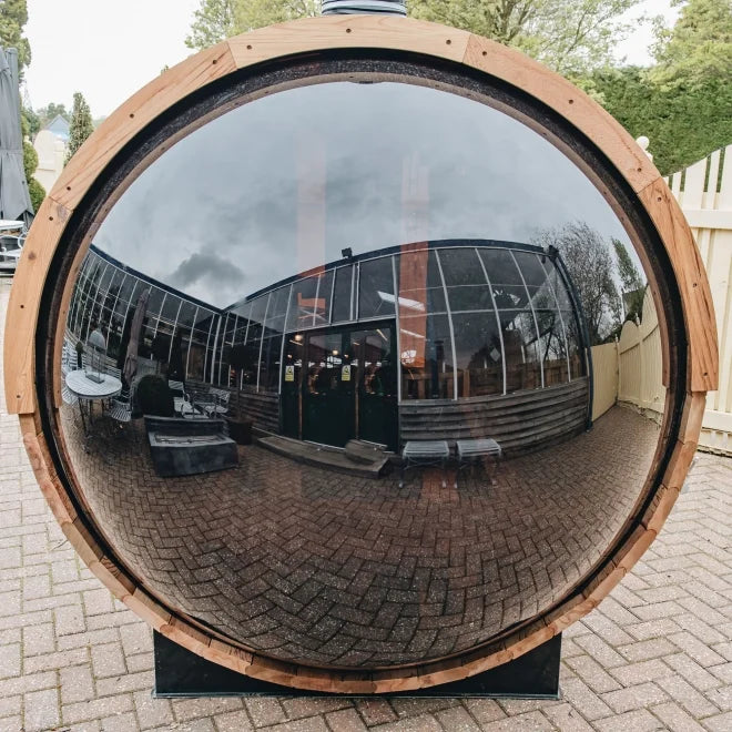 Fas Sauna Solid Wood Garden Panoramic Barrel Outdoor Sauna with Wood Stove