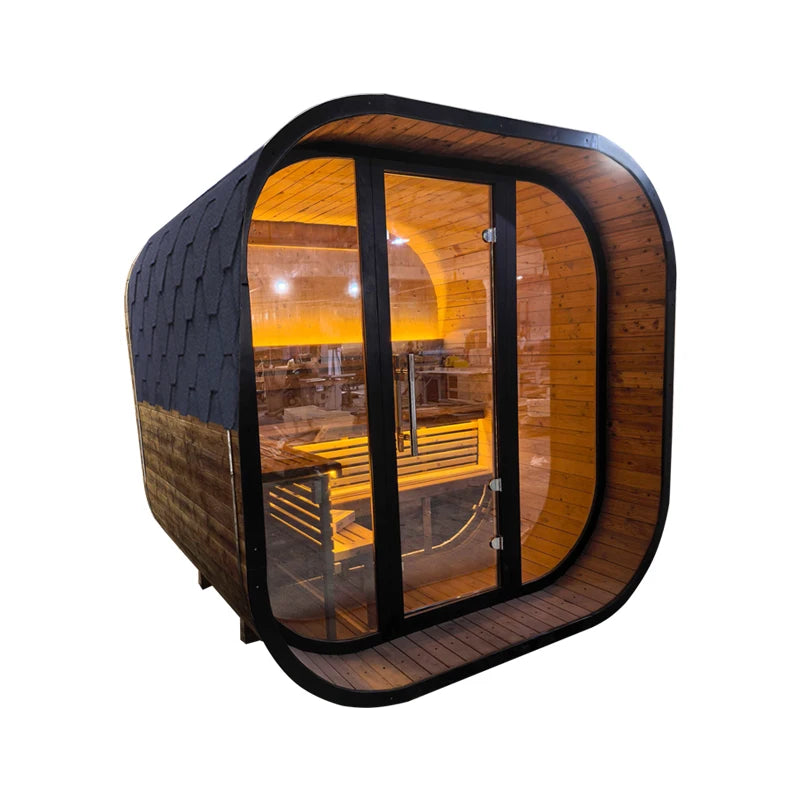 Modern Outdoor Steam Sauna Room Solid Wood Spruce/Red Cedar Cube Sauna 4-6 People Suitable for Villa Garden