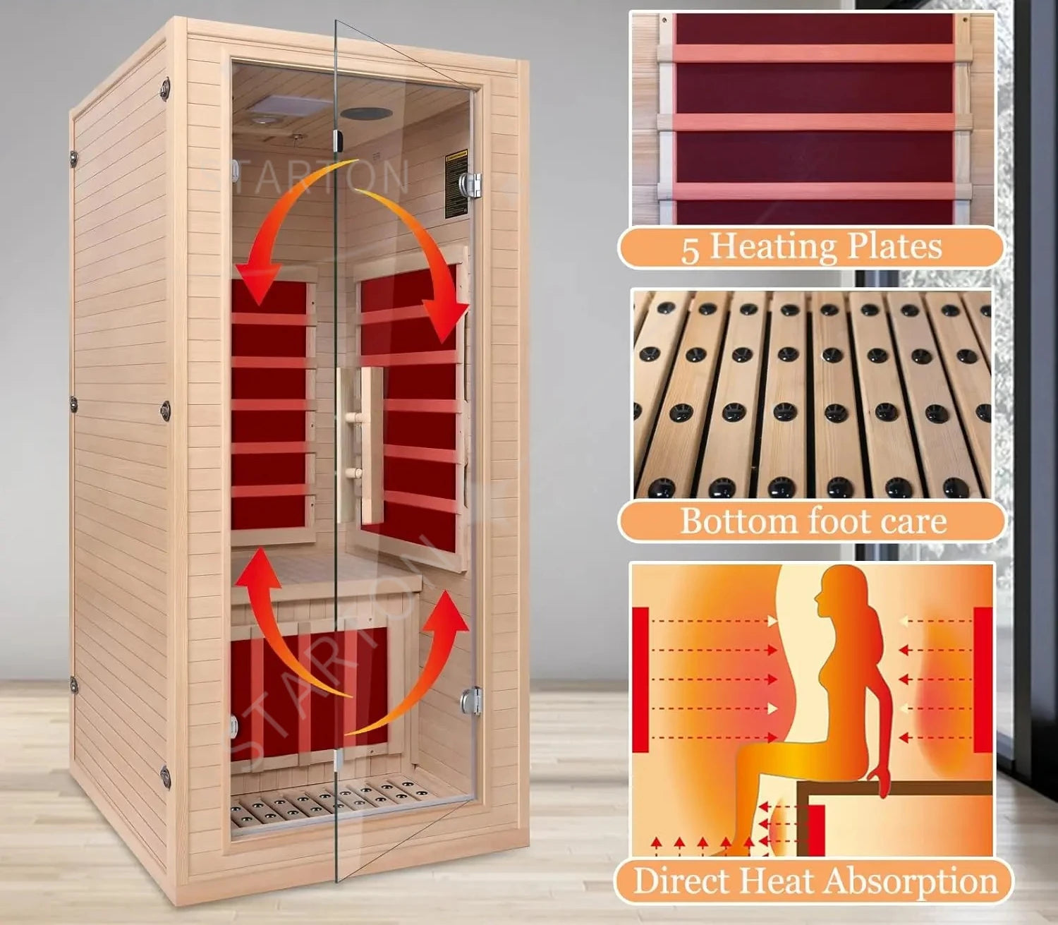 Natural Portable 1 Person Far Infrared Sauna for Home - Low EMF Carbon Fiber Heat with Bluetooth & Chromotherapy