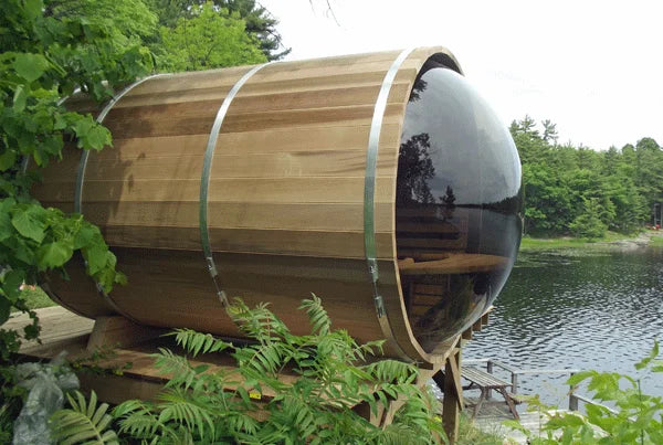 Fas Sauna Solid Wood Garden Panoramic Barrel Outdoor Sauna with Wood Stove