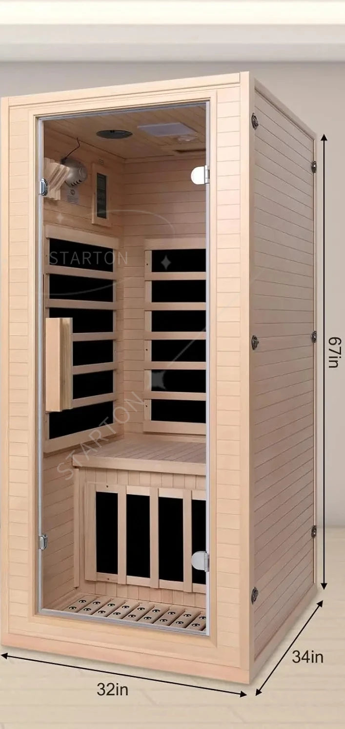 Natural Portable 1 Person Far Infrared Sauna for Home - Low EMF Carbon Fiber Heat with Bluetooth & Chromotherapy