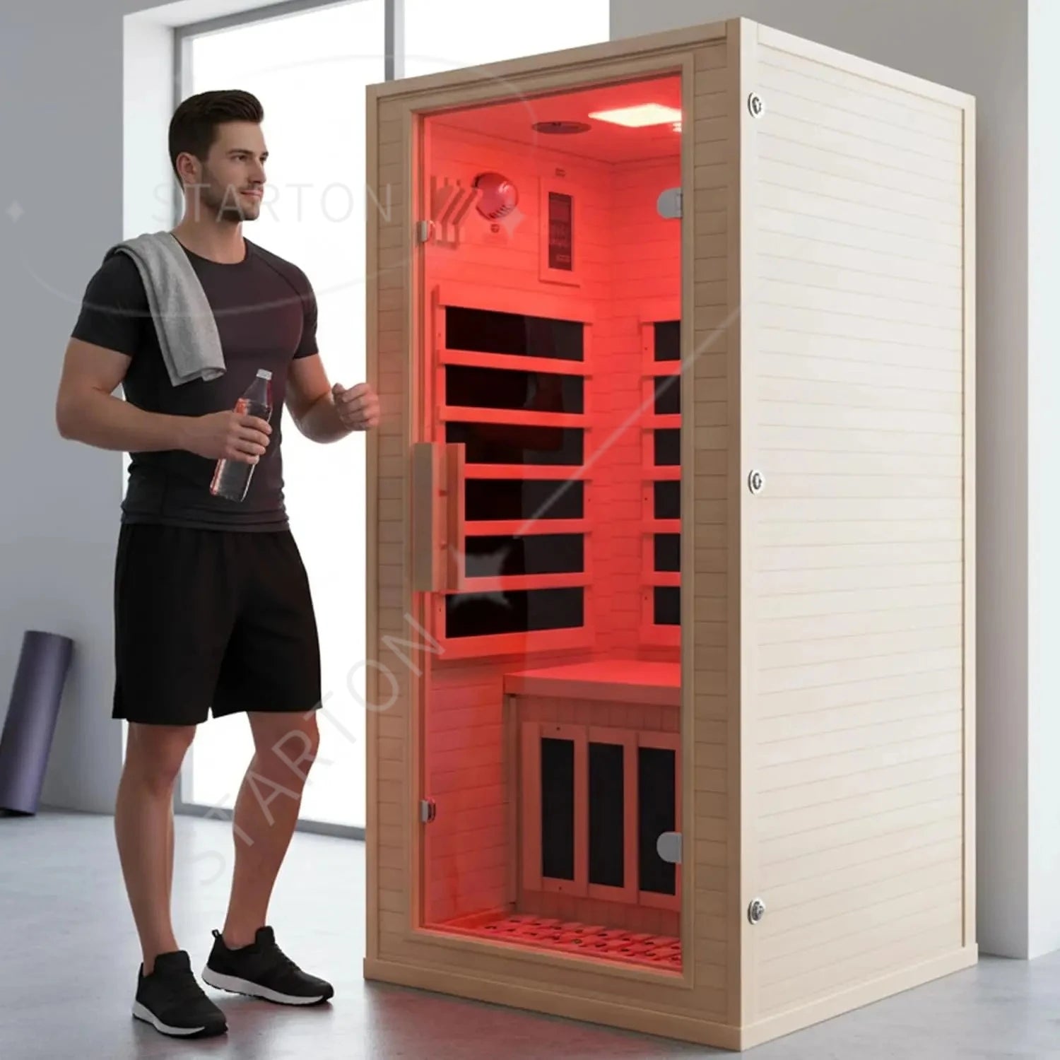 Natural Portable 1 Person Far Infrared Sauna for Home - Low EMF Carbon Fiber Heat with Bluetooth & Chromotherapy