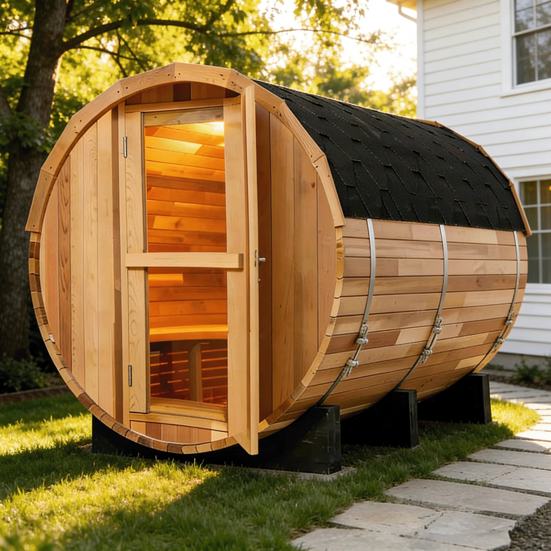 Factory Customized Outdoor Panoramic Sauna Room Round Steam Room Anti Corrosion Anti Cracking Durable Heating Home Spa Sauna