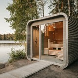 &s 4-Person Solid Wood Square Outdoor Sauna Room with Panoramic Window Shower Luxury Spruce Plug Powered Steam Cabin