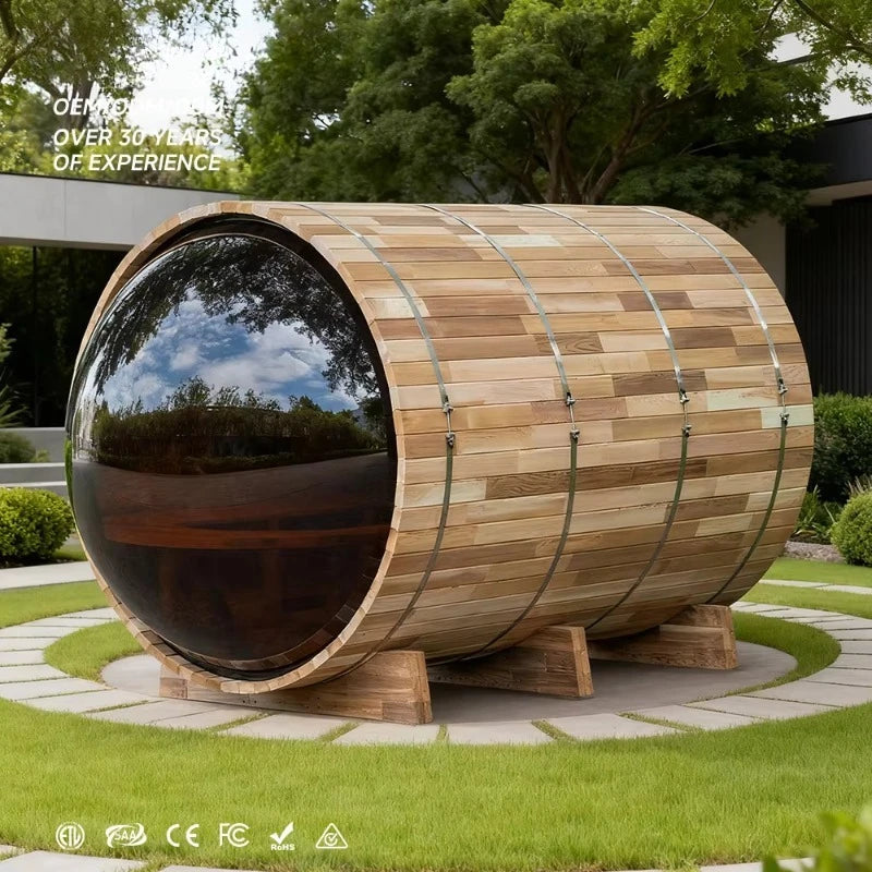 Factory Customized Outdoor Panoramic Sauna Room Round Steam Room Anti Corrosion Anti Cracking Durable Heating Home Spa Sauna