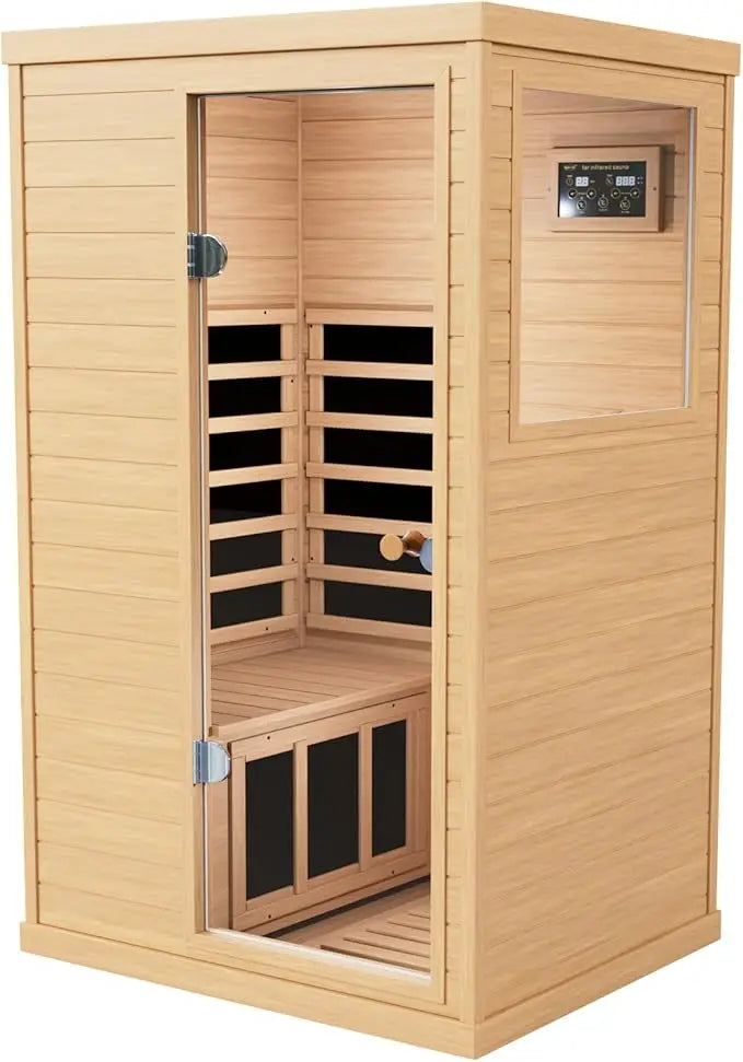 Infrared Wooden Sauna 1 Person Infrared Saunas for Home Dry Sauna for Home, Low Emf Infrared Sauna 1050W Indoor, Customized