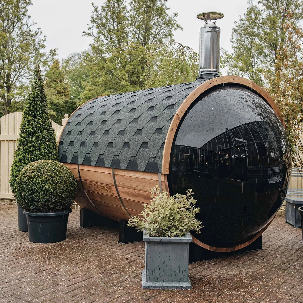 Fas Sauna Solid Wood Garden Panoramic Barrel Outdoor Sauna with Wood Stove