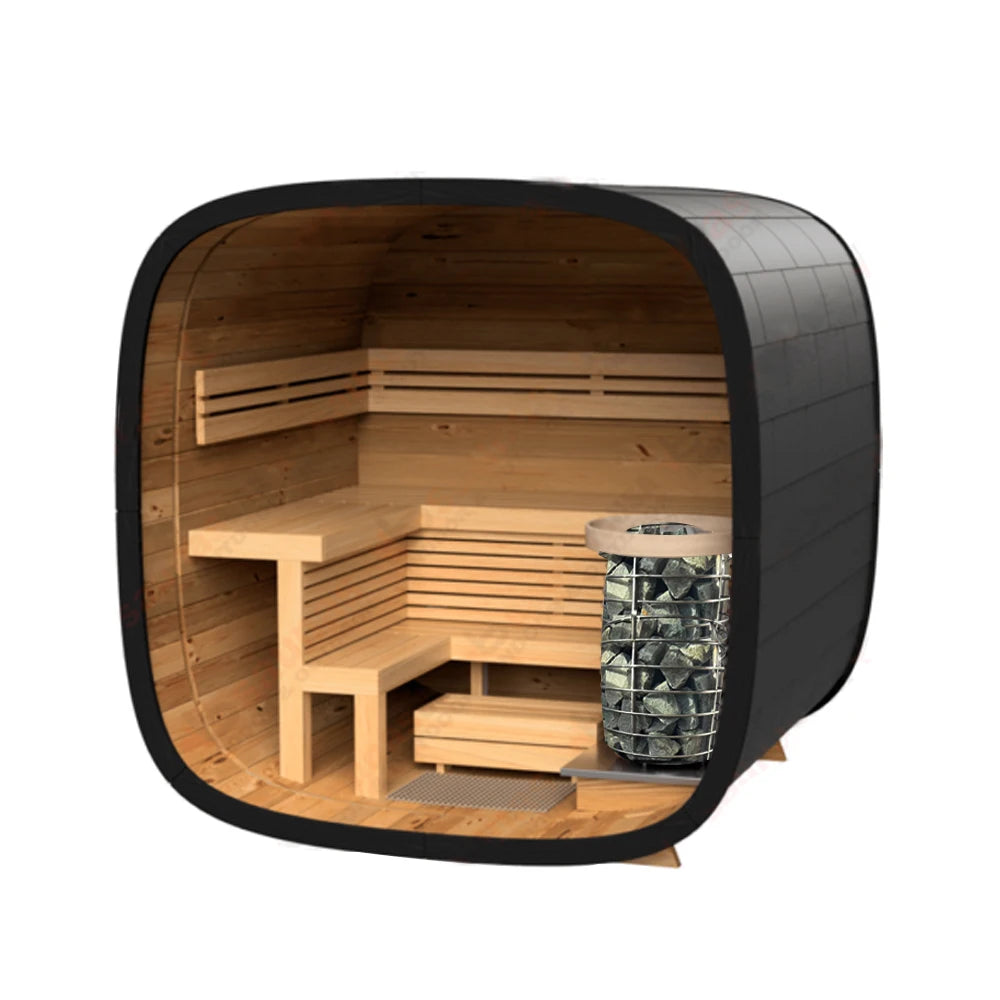 Modern Outdoor Steam Sauna Room Solid Wood Spruce/Red Cedar Cube Sauna 4-6 People Suitable for Villa Garden