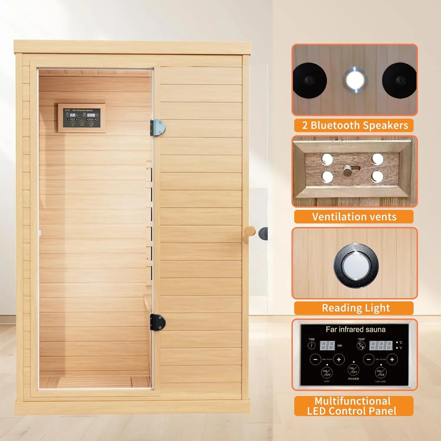 Infrared Wooden Sauna 1 Person Infrared Saunas for Home Dry Sauna for Home, Low Emf Infrared Sauna 1050W Indoor, Customized