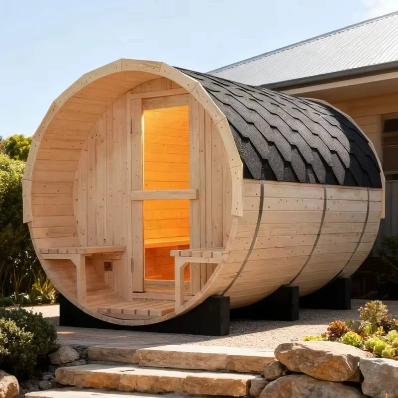 Factory Customized Outdoor Panoramic Sauna Room Round Steam Room Anti Corrosion Anti Cracking Durable Heating Home Spa Sauna