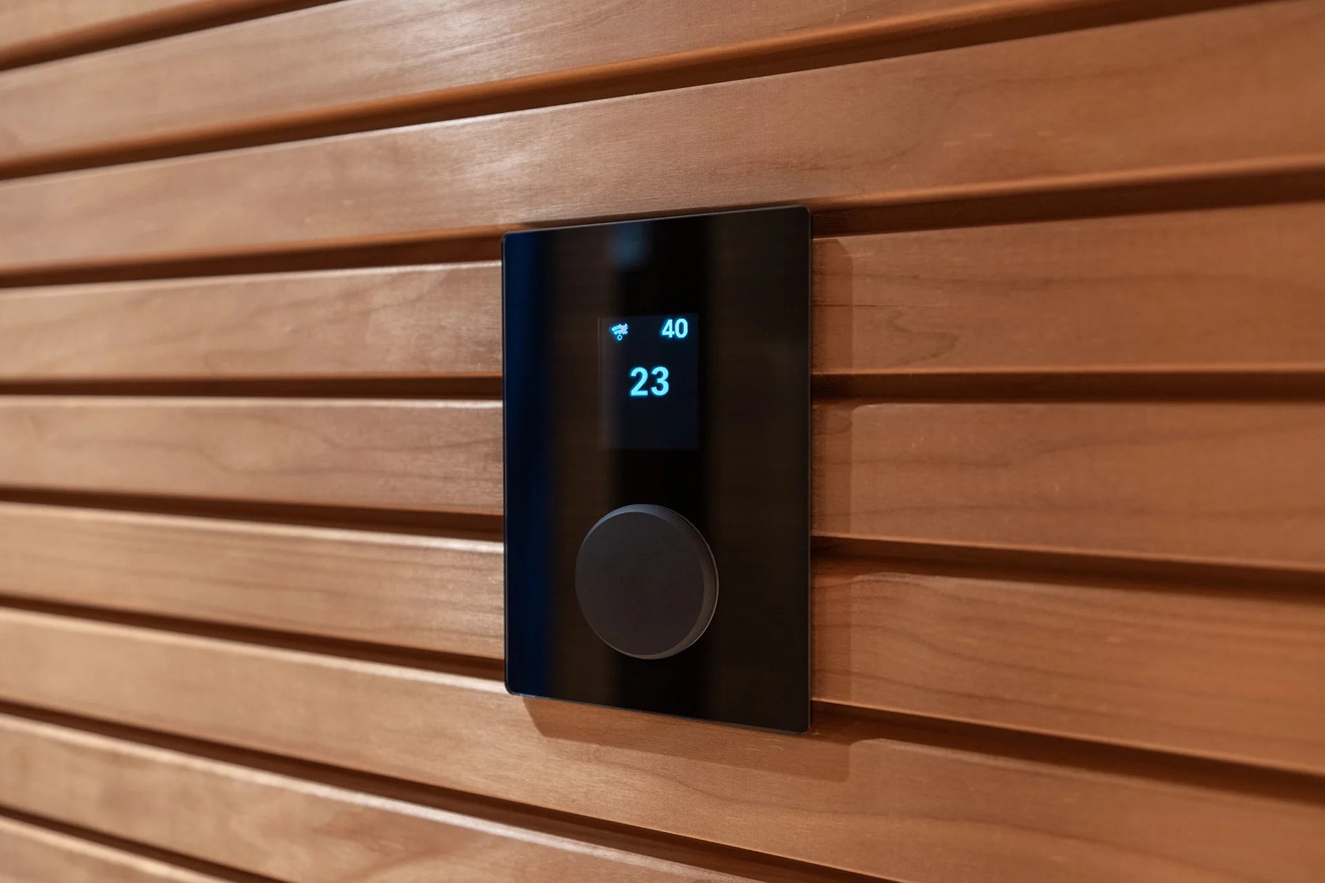 Stylishly designed outdoor sauna with all-glass doors for a luxurious family spa experience