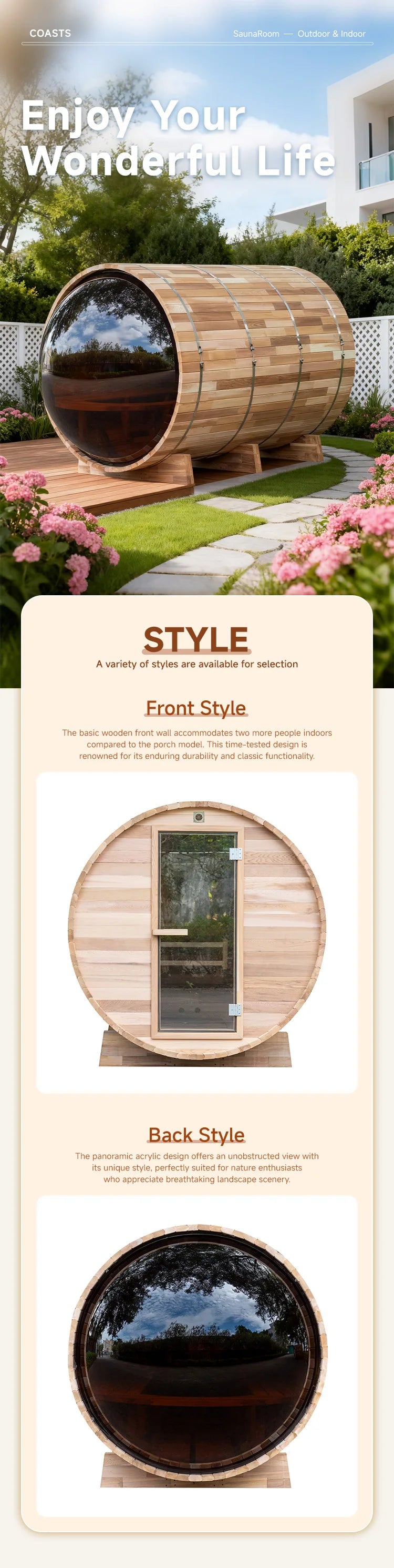Factory Customized Outdoor Panoramic Sauna Room Round Steam Room Anti Corrosion Anti Cracking Durable Heating Home Spa Sauna