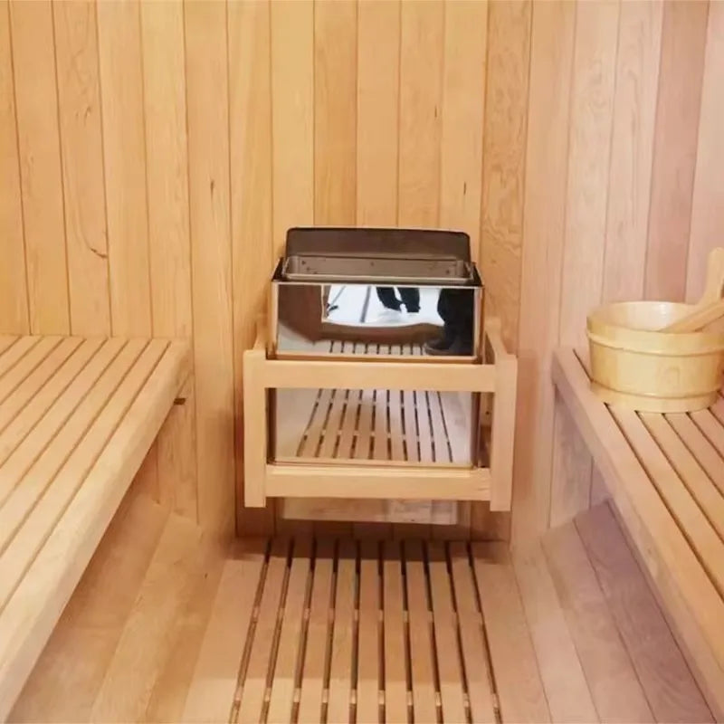 Customized Popular Outdoor Mobile Sauna Room 4-8 People Electric+Wood Stove Combo Shower Solid Wood Factory