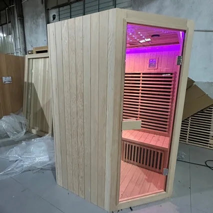 &s Double-person Solid Wood Sauna & Steam Room with Far-infrared Light Wave Heating Diamond-shaped Design for Home & Hotel Use