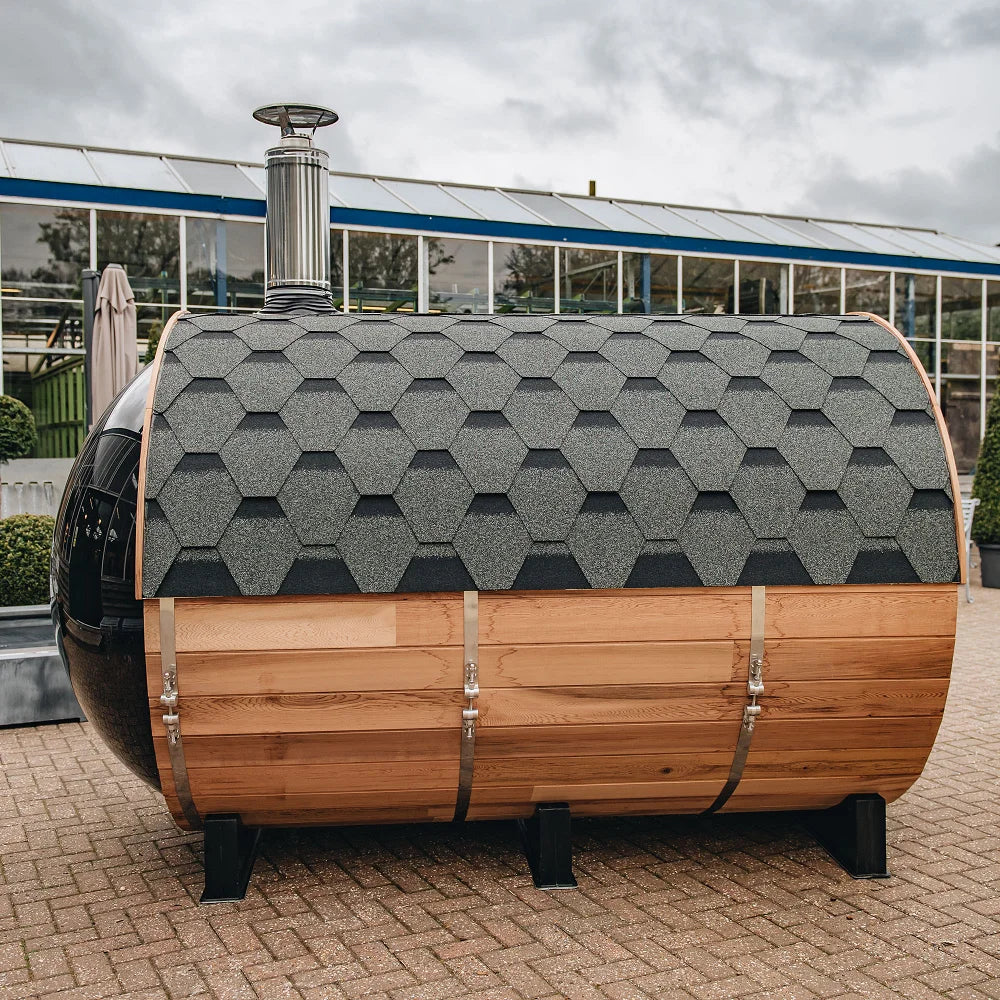 Fas Sauna Solid Wood Garden Panoramic Barrel Outdoor Sauna with Wood Stove