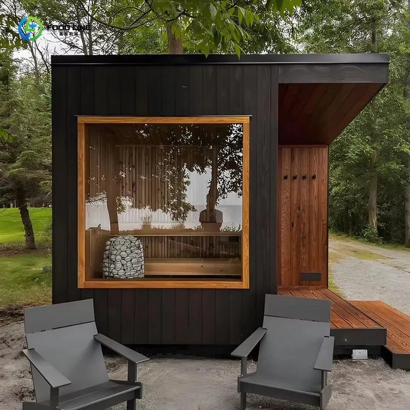 Customized Popular Outdoor Mobile Sauna Room 4-8 People Electric+Wood Stove Combo Shower Solid Wood Factory
