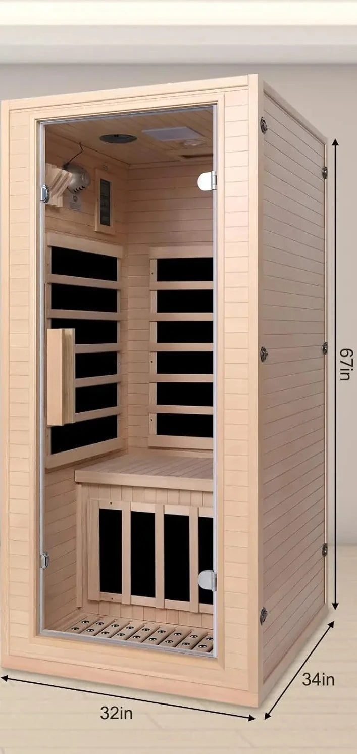 Natural Portable 1 Person Far Infrared Sauna for Home - Low EMF Carbon Fiber Heat with Bluetooth & Chromotherapy