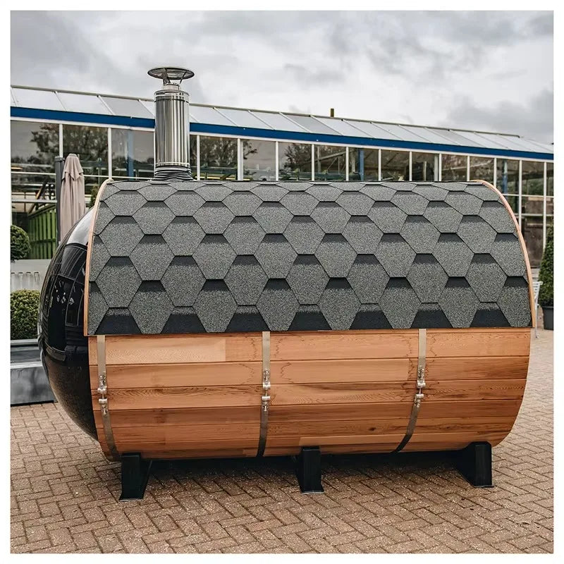 Fas Sauna Solid Wood Garden Panoramic Barrel Outdoor Sauna with Wood Stove
