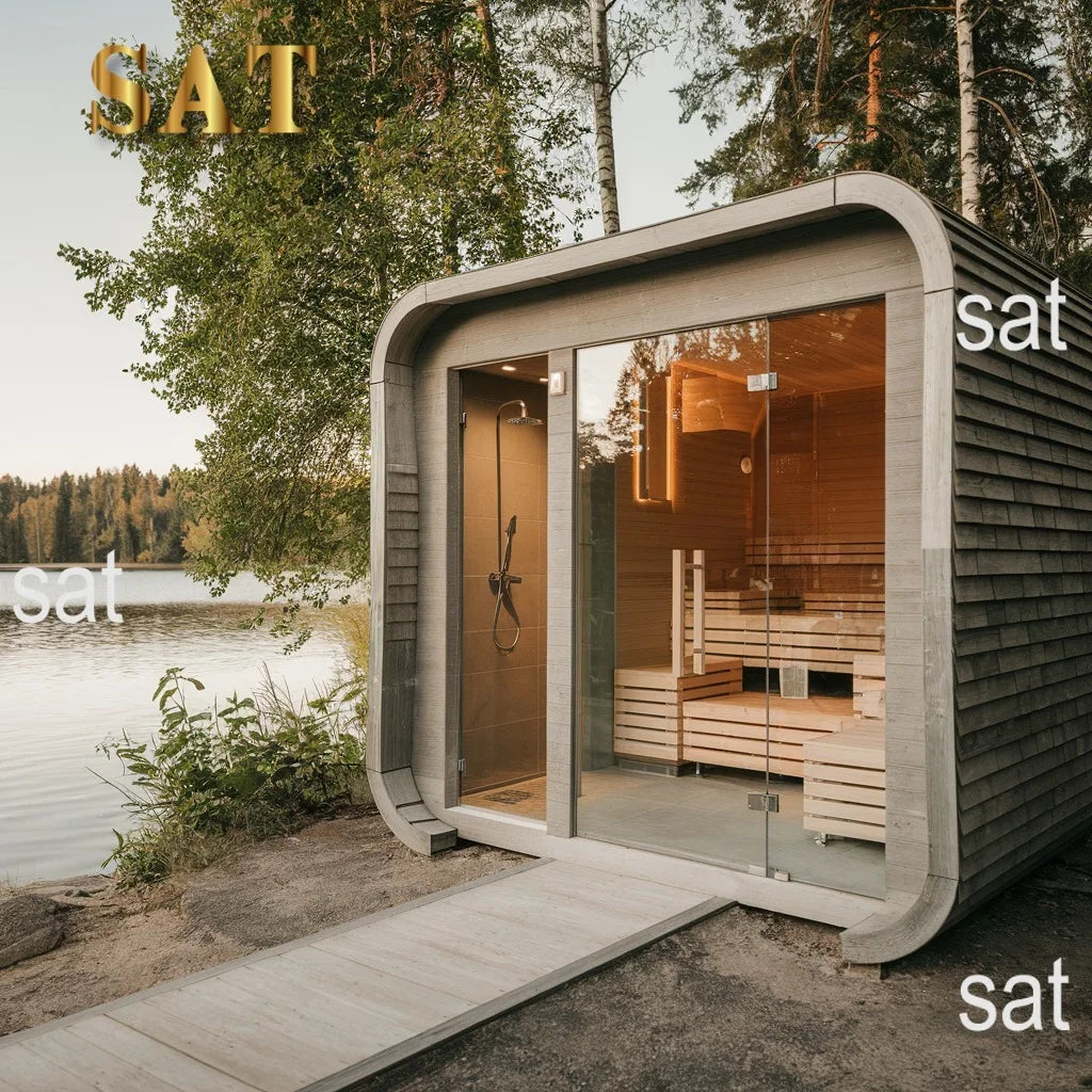 &s 4-Person Solid Wood Square Outdoor Sauna Room with Panoramic Window Shower Luxury Spruce Plug Powered Steam Cabin