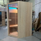 &s Double-person Solid Wood Sauna & Steam Room with Far-infrared Light Wave Heating Diamond-shaped Design for Home & Hotel Use