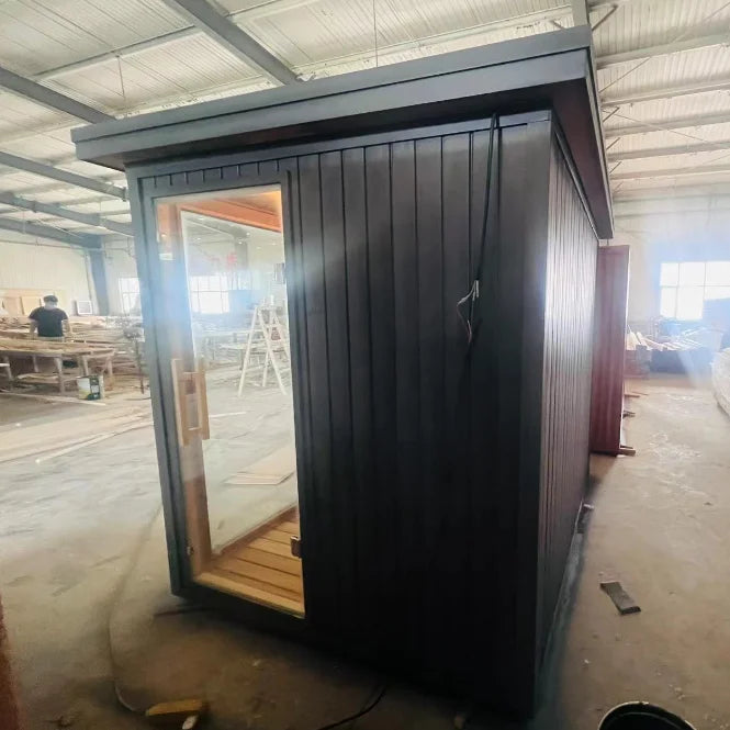 High Quality Outdoor Modern Home Sauna Red Cedar Cube Transom Windows Far Infrared Hemlock Outdoor Modern Home Sauna