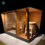 Customized Popular Outdoor Mobile Sauna Room 4-8 People Electric+Wood Stove Combo Shower Solid Wood Factory
