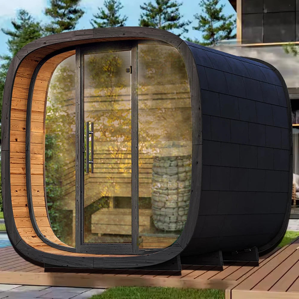 Modern Outdoor Steam Sauna Room Solid Wood Spruce/Red Cedar Cube Sauna 4-6 People Suitable for Villa Garden