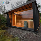 Customized Popular Outdoor Mobile Sauna Room 4-8 People Electric+Wood Stove Combo Shower Solid Wood Factory