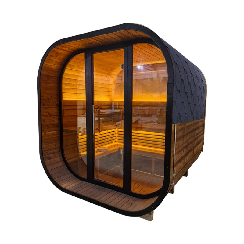 Modern Outdoor Steam Sauna Room Solid Wood Spruce/Red Cedar Cube Sauna 4-6 People Suitable for Villa Garden