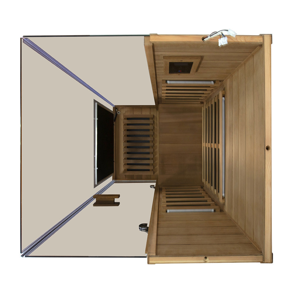Wizzisaunas 909MRX — Outdoor Barrel Sauna in Red Cedar (Left Door)