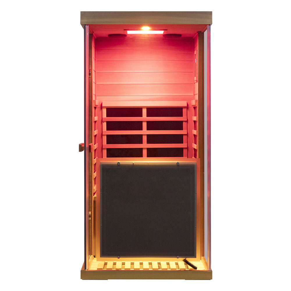 Wizzisaunas 909MRX — Outdoor Barrel Sauna in Red Cedar (Right Door)