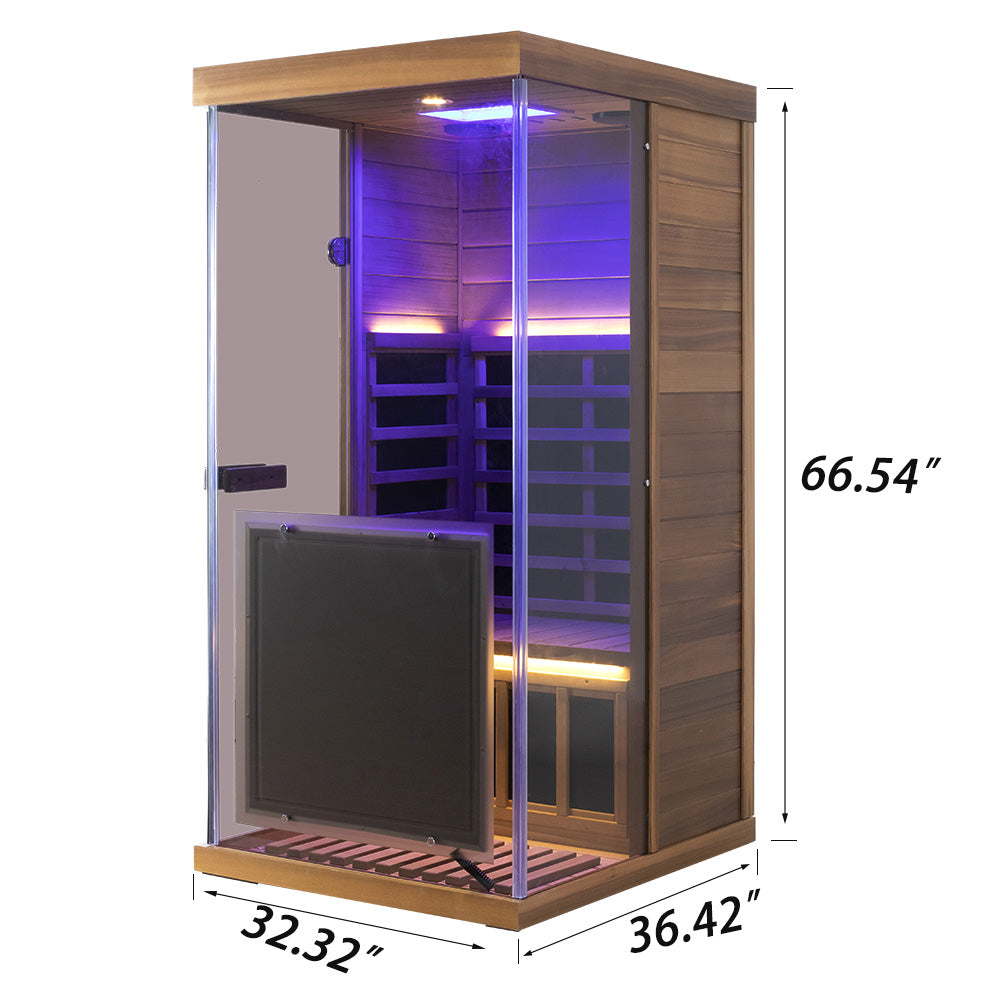 Wizzisaunas 909MRX — Outdoor Barrel Sauna in Red Cedar (Right Door)