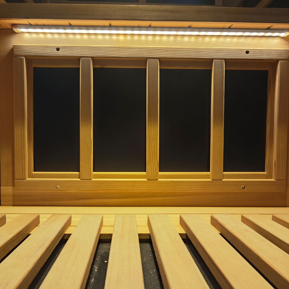 Wizzisaunas 909MRX — Outdoor Barrel Sauna in Red Cedar (Left Door)
